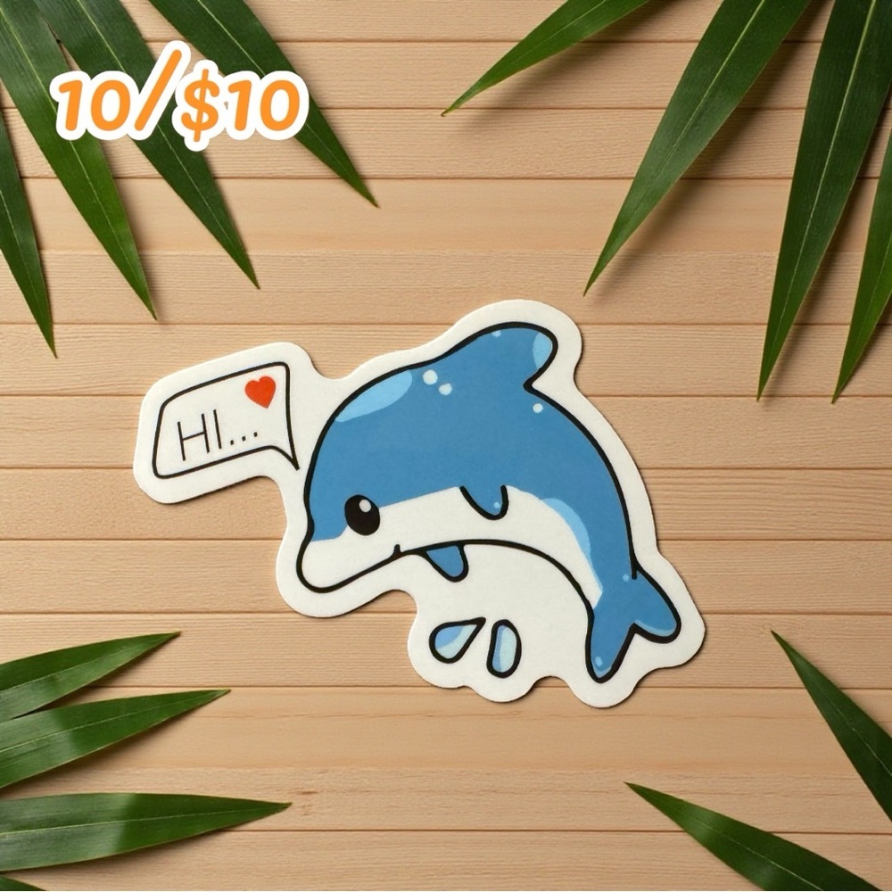 Cute Dolphin “Hi” Vinyl Sticker – Approx. 2 3/4”